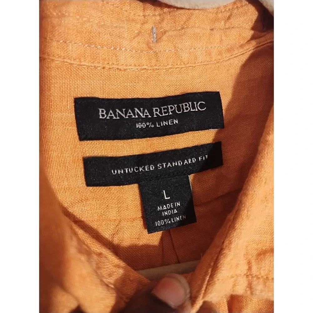 Banana Republic Untucked Fit 100% Linen Long Sleeve Shirt Orange Mens Large